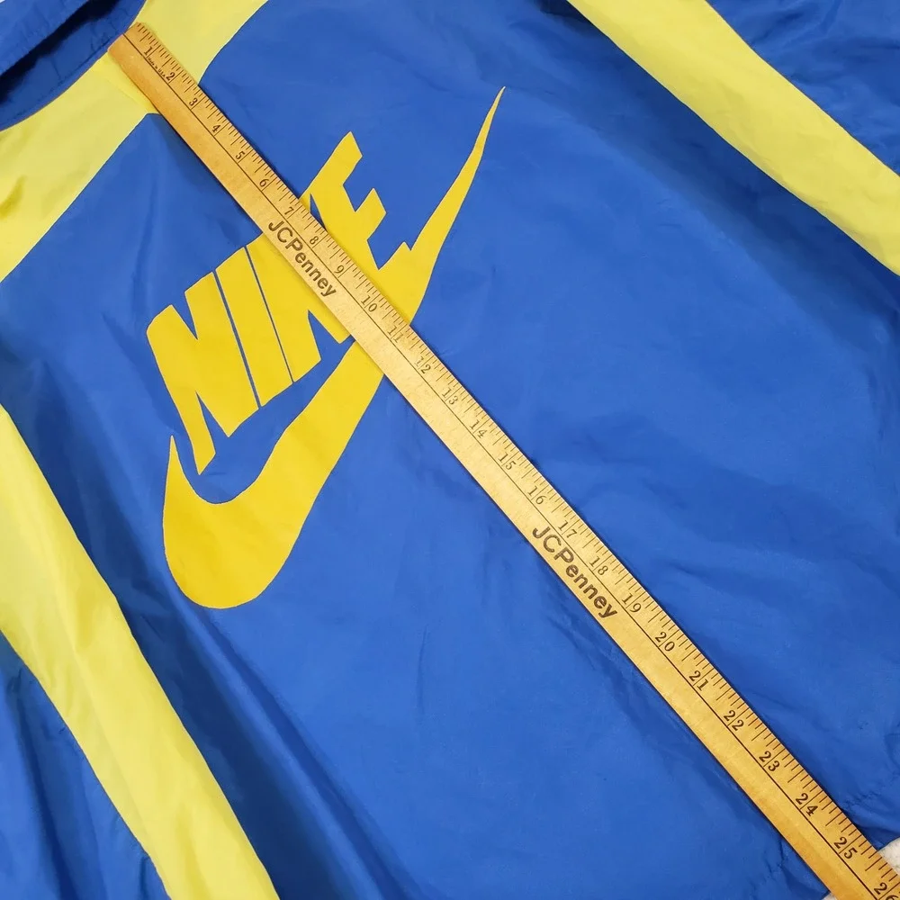 Vintage Nike Windbreaker Men Medium Blue Yellow Made in USA Packable Anorak